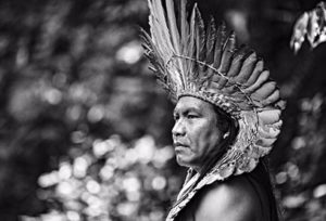 Black and white photo of spiritual leader and 'The Spirit of Tatá' co-producer Matsini Yawanawá